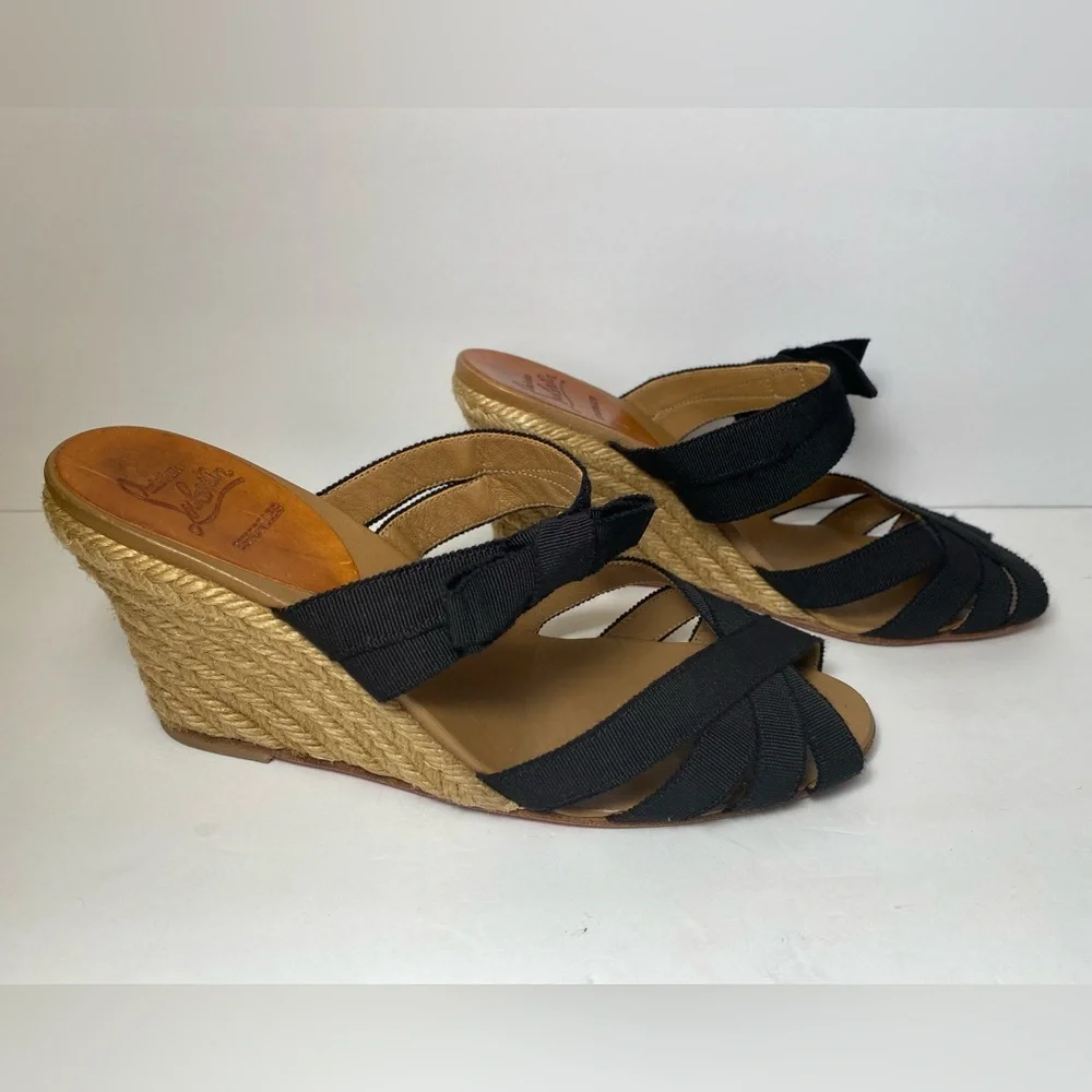 Christian Louboutin delfin wedge espadrille sandals black 37 7 - Picture 1 of 10